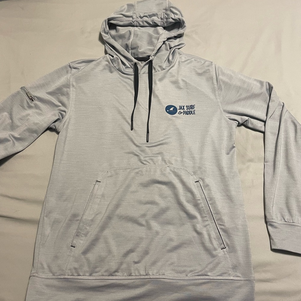 Youth Gray hooded long sleeve.  UPF 50 Surf Shirt.  Size 14